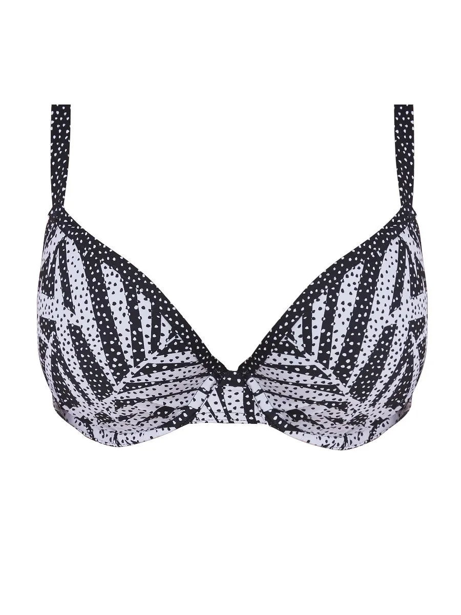 Gemini Palm Moulded Plunge Bikini Top - Monochrome