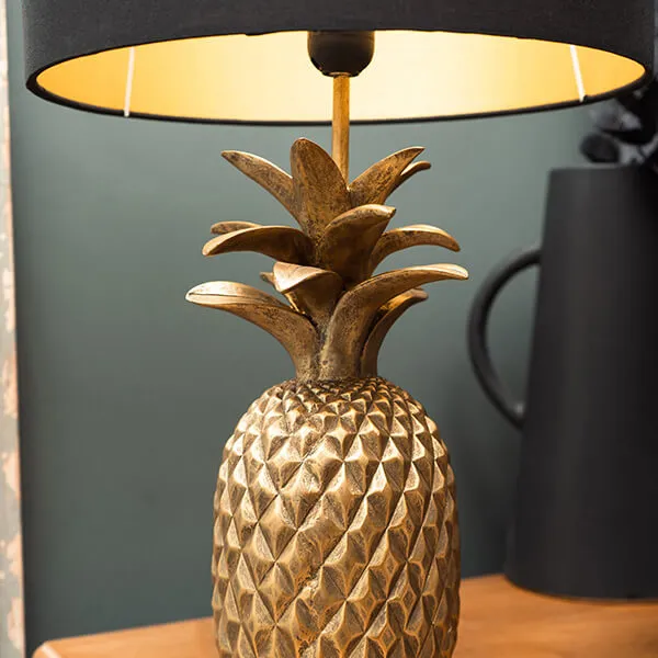 Glamorous Pineapple Gold Base Lamp with Black and Gold Shade