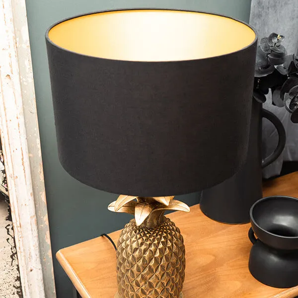 Glamorous Pineapple Gold Base Lamp with Black and Gold Shade