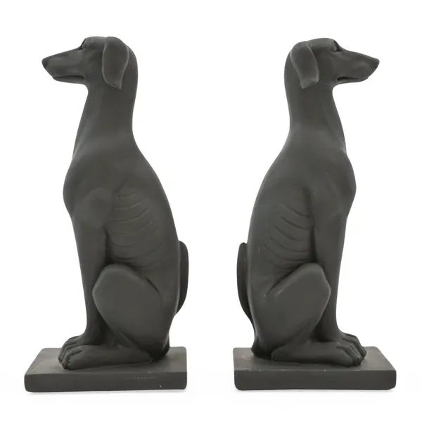 Graceful Twin Greyhound Bookends in Sleek Black