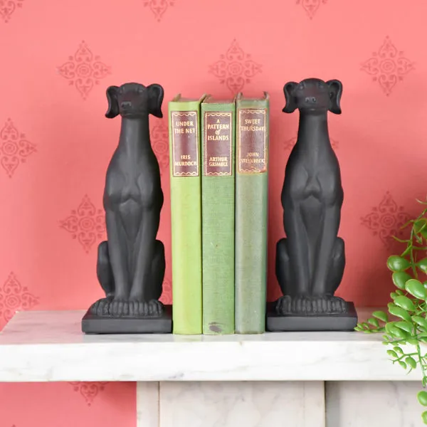 Graceful Twin Greyhound Bookends in Sleek Black
