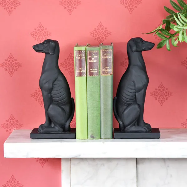 Graceful Twin Greyhound Bookends in Sleek Black kitchen essentials, utensils set