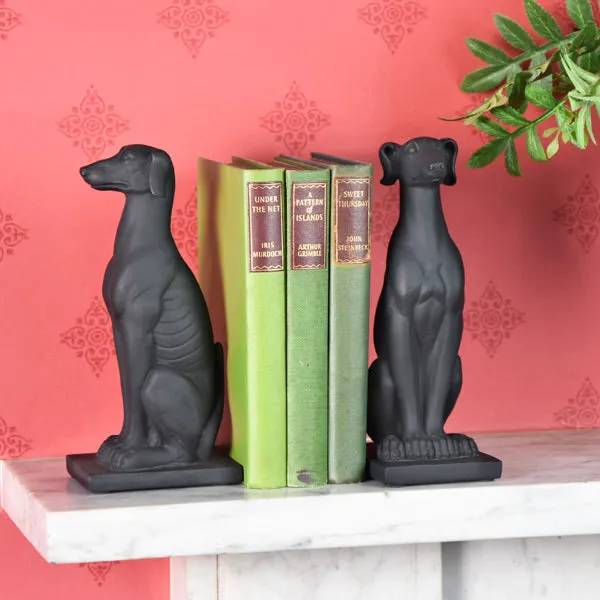 Graceful Twin Greyhound Bookends in Sleek Black