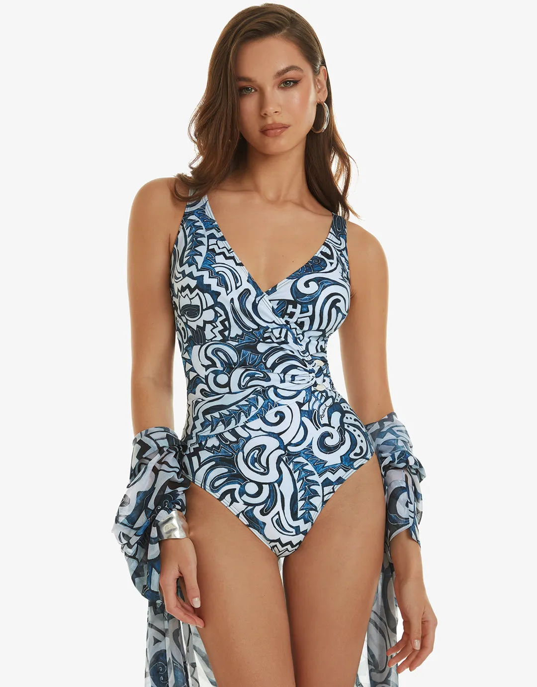 Graffiti Wrap Swimsuit - Blue and White