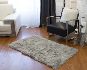 Gray Faux Fur Area Rug sectional couch, U-shape sofa