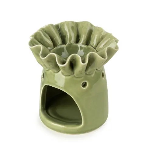 Green Ceramic Flower-Shaped Wax Melt Burner