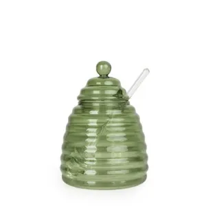 Green Glass Honey Jar with Bee Lid kitchen essentials, utensils set