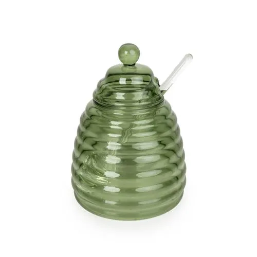 Green Glass Honey Jar with Bee Lid