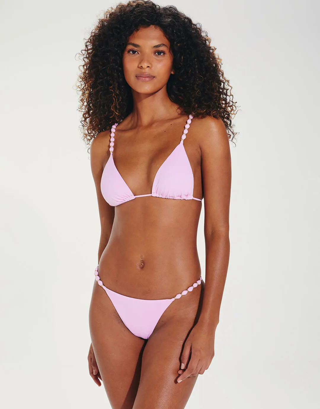 Grenadine Beads Parallel Tri Bikini Top - Lilac