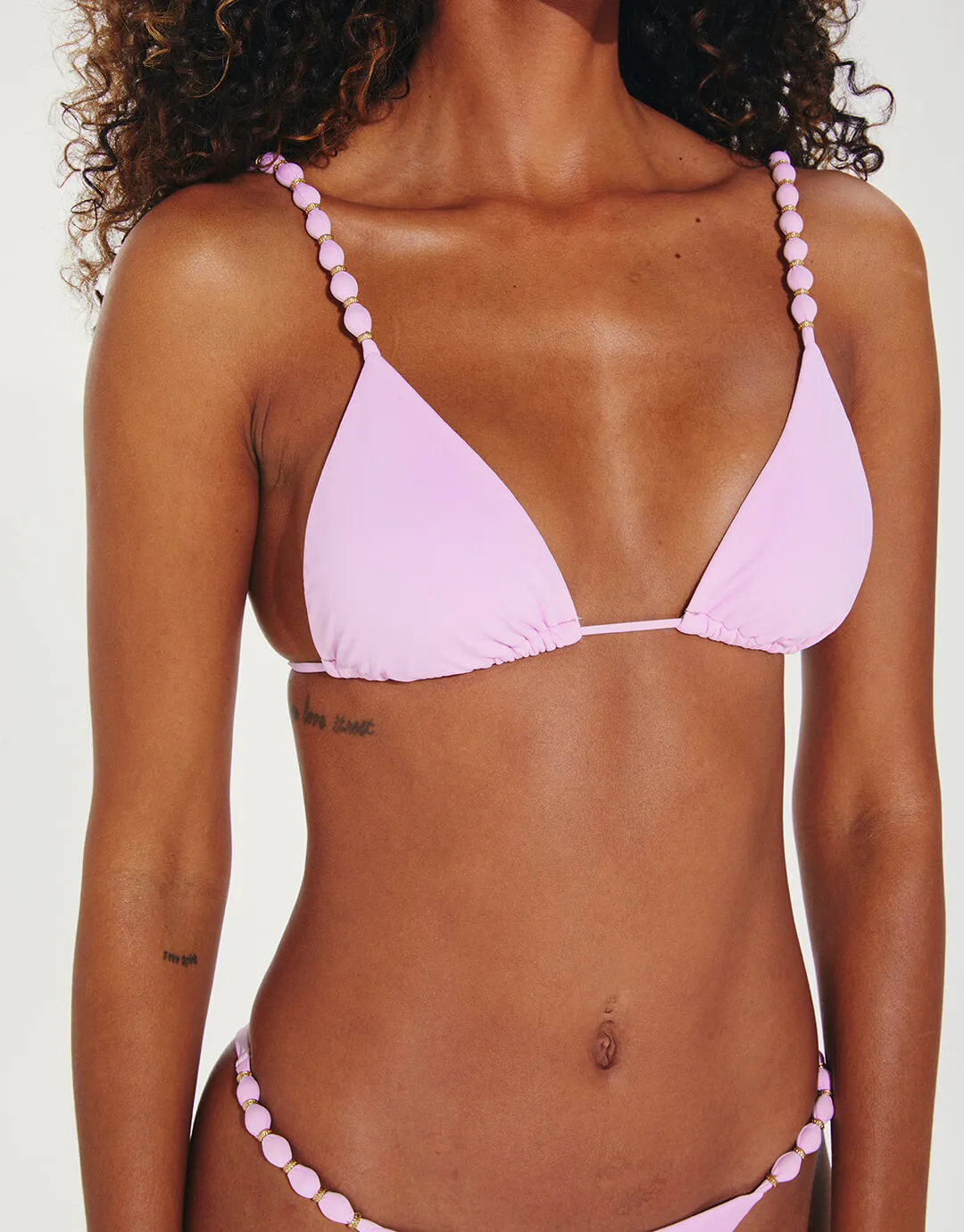 Grenadine Beads Parallel Tri Bikini Top - Lilac
