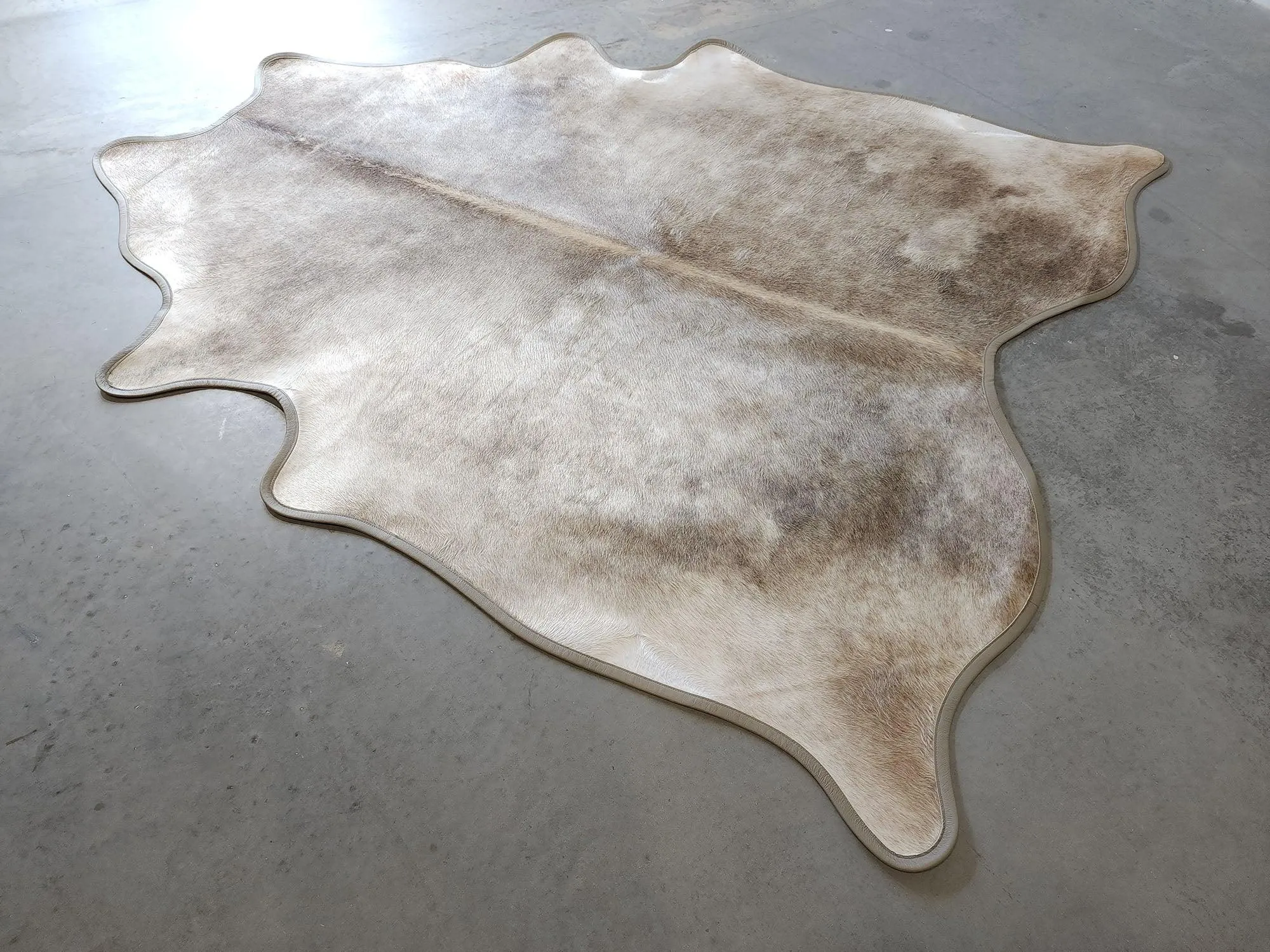 Gris Tan & Grey Cowhide w/ Leather Trim USA rug, patriotic rug