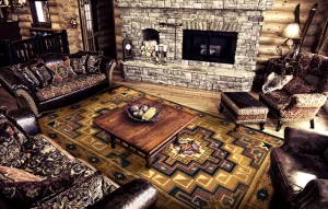 High Rez Earth Rugs sectional couch, U-shape sofa