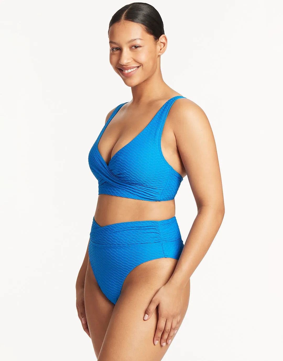 Honeycomb Cross Front Multi-Fit Bikini Top - Capri Blue