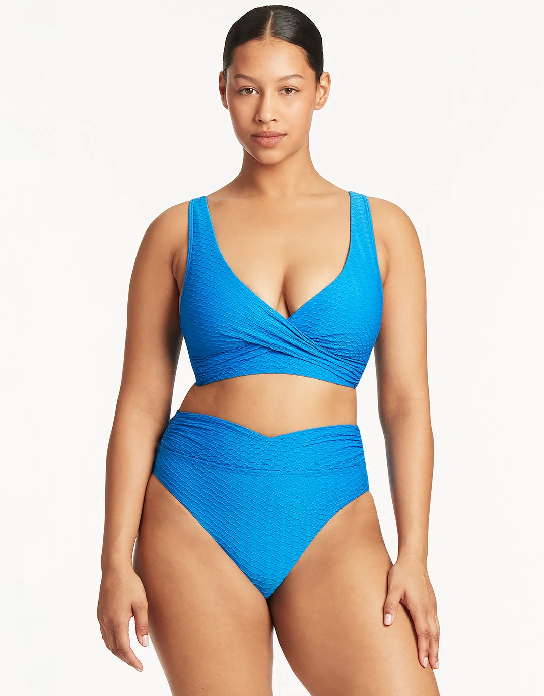 Honeycomb Cross Front Multi-Fit Bikini Top - Capri Blue