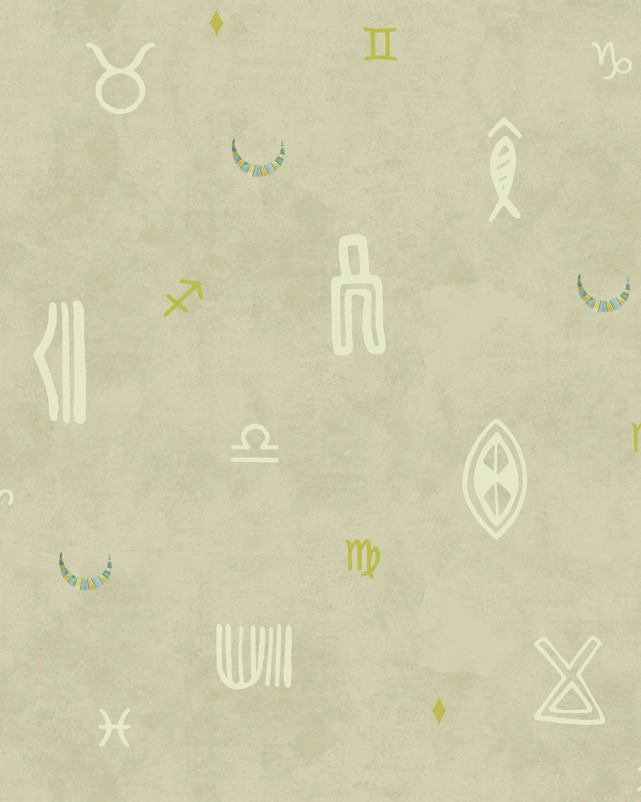 Indus Moon Wallpaper - Beige dinnerware set, ceramic plates