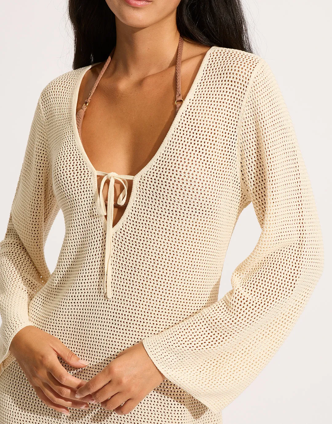 Isla Palm Knit Cover Up - Ecru