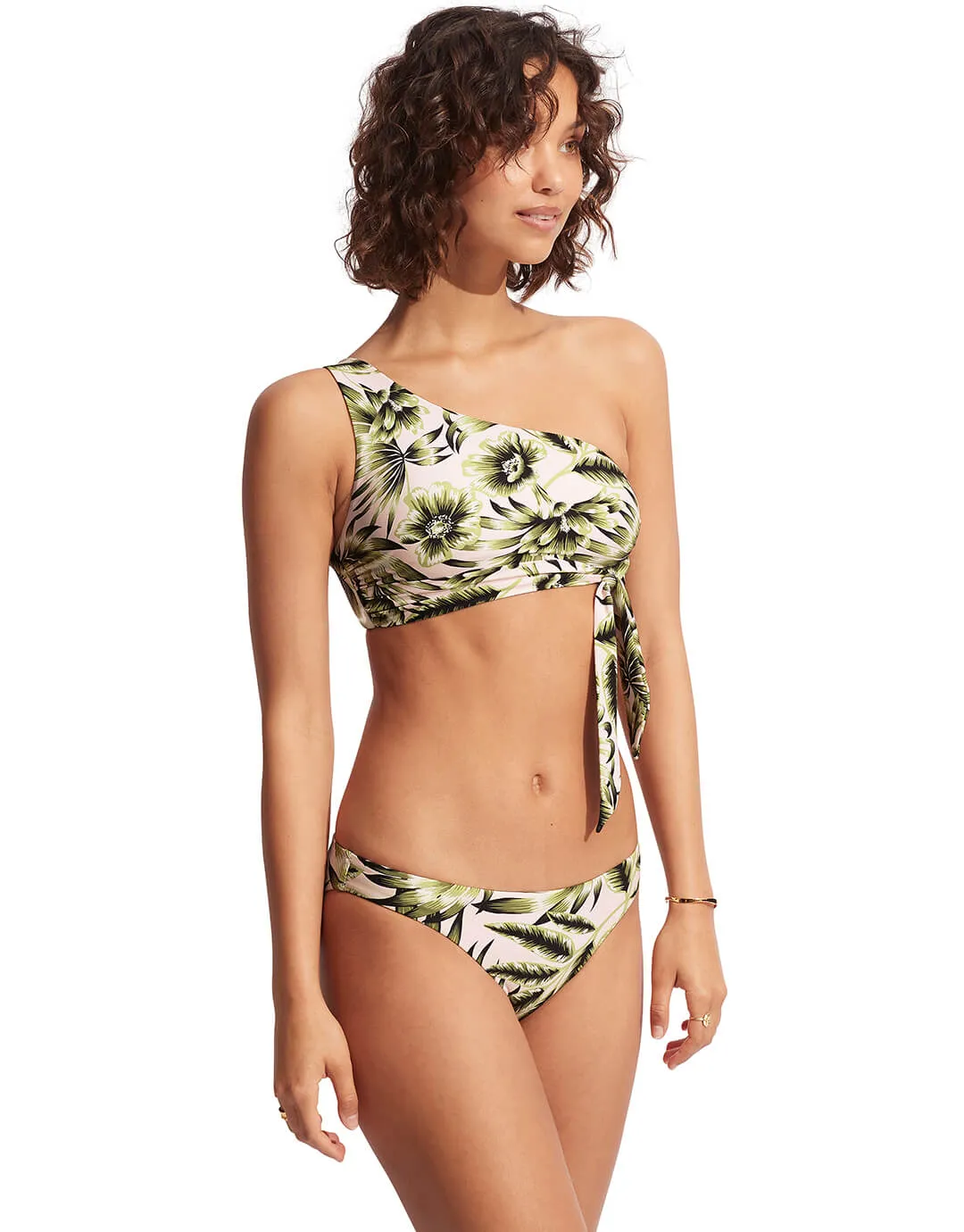 Island In The Sun One Shoulder Bikini Top - Avocado