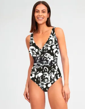 Island Wrap Front Swimsuit - Black and White