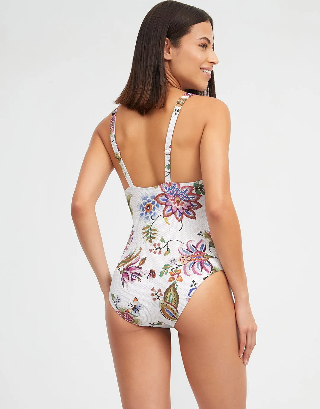 Jasmine Plunge Swimsuit - White Floral
