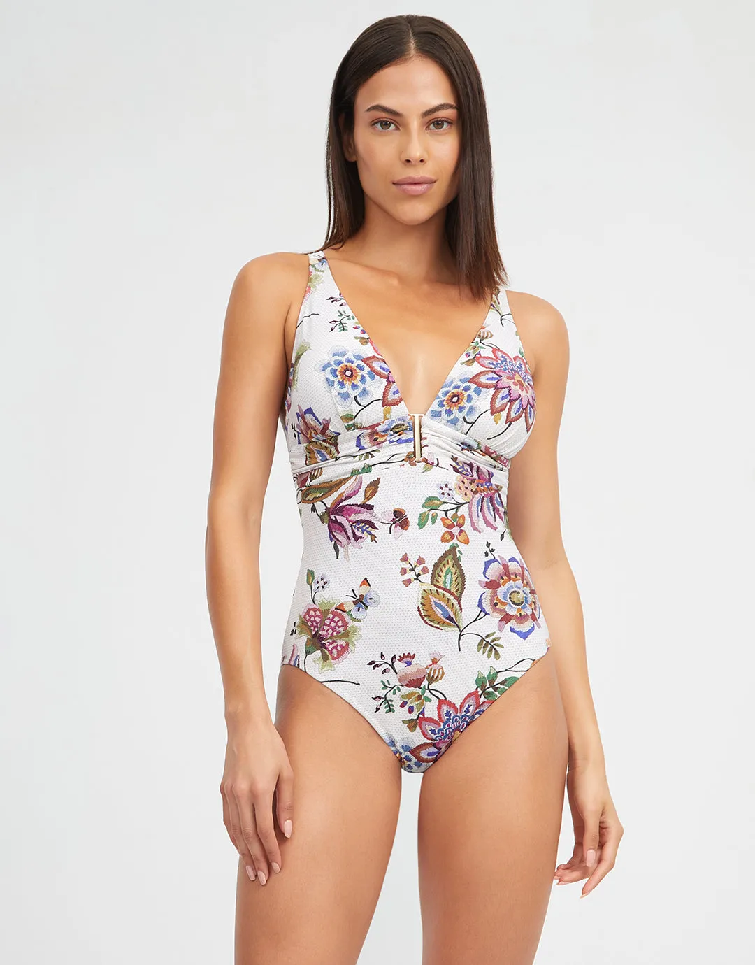 Jasmine Plunge Swimsuit - White Floral