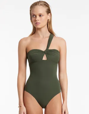 Jetset Gathered One Shoulder Swimsuit - Olive