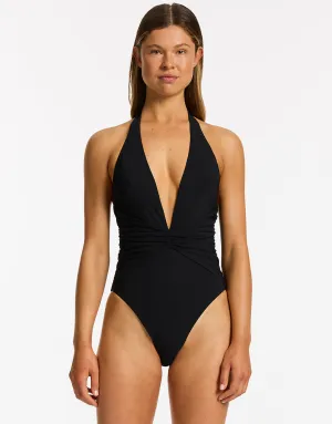 Jetset Halter Plunge Swimsuit - Black