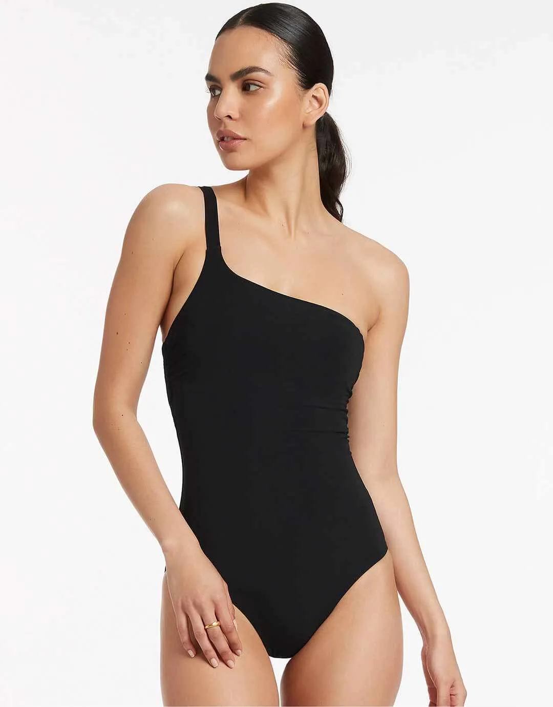 Jetset One Shoulder Swimsuit - Black