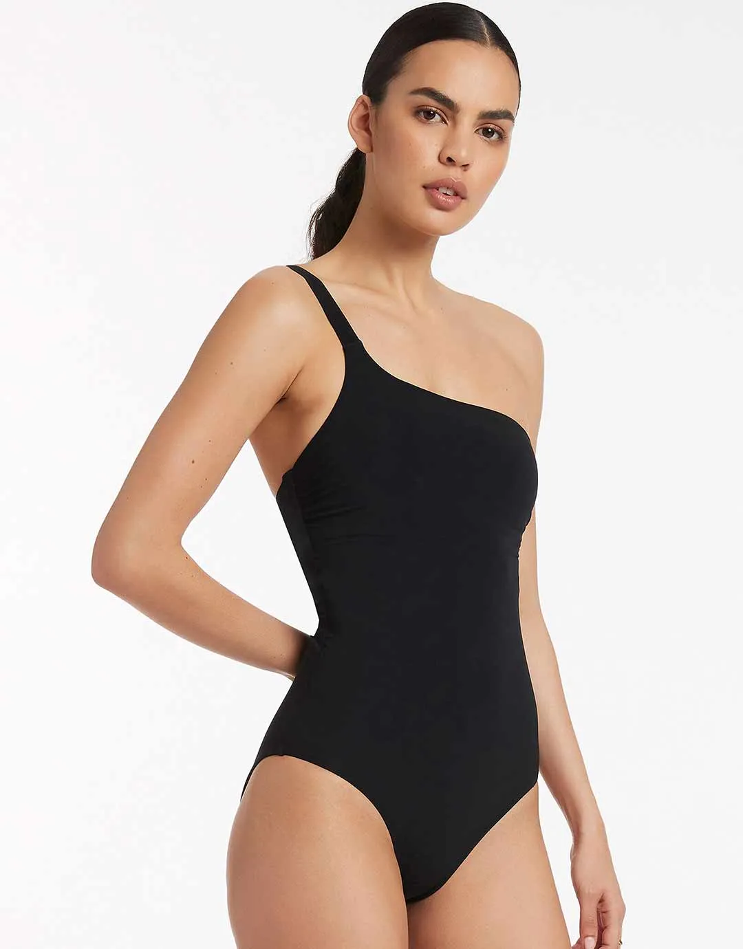 Jetset One Shoulder Swimsuit - Black