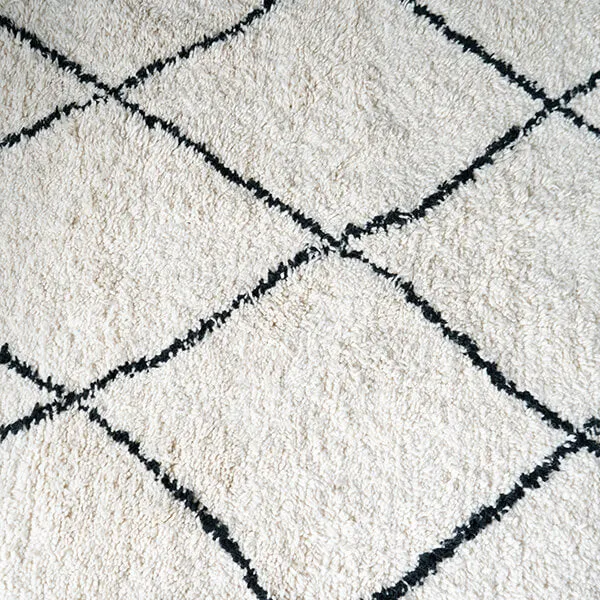 Large Authentic Moroccan Berber Rug in Cream with a Black Cross Design
