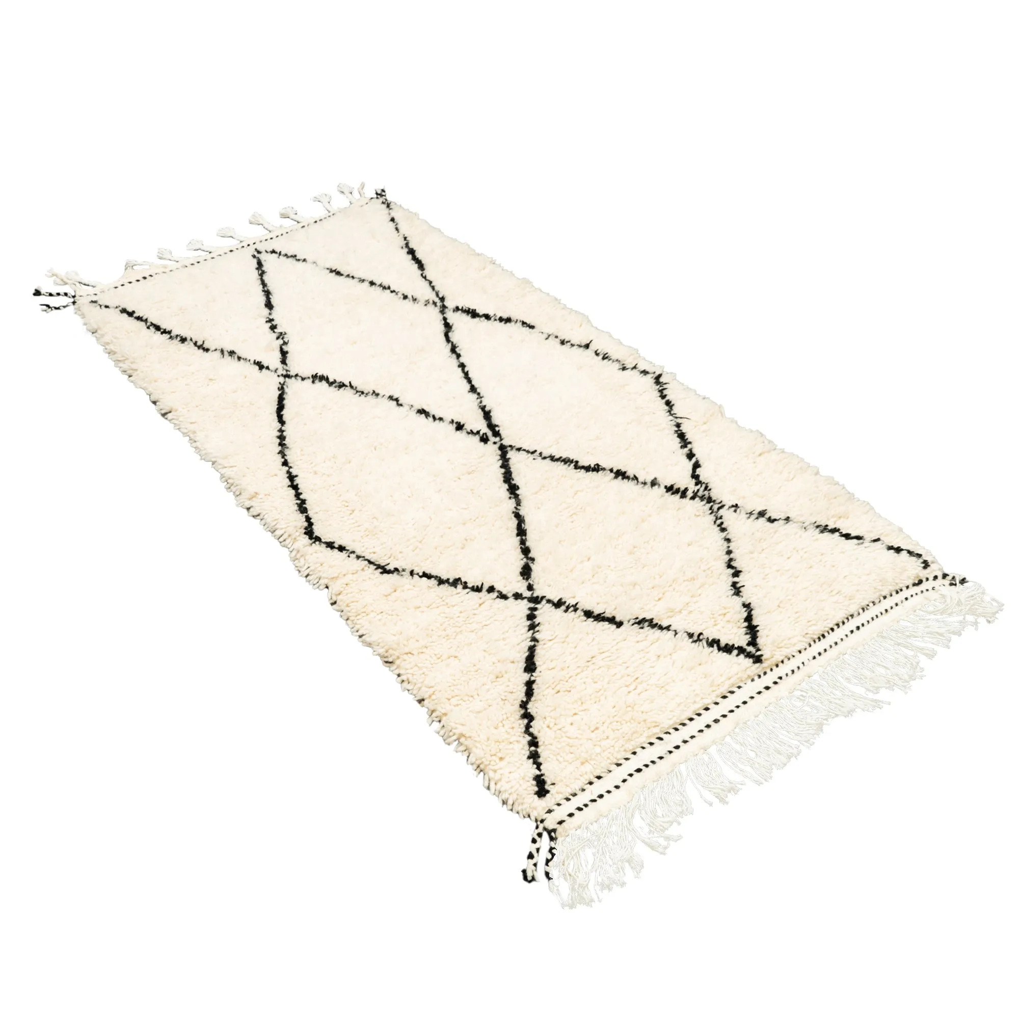 Large Authentic Moroccan Berber Rug in Cream with a Black Cross Design