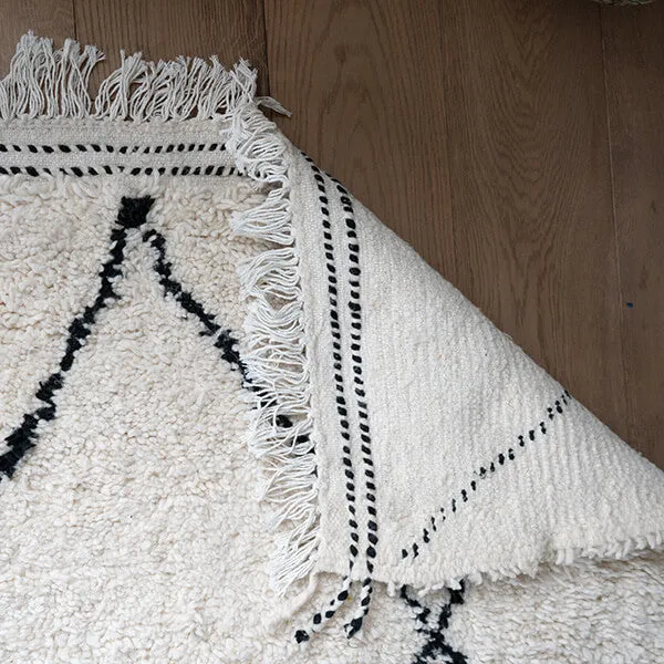 Large Authentic Moroccan Berber Rug in Cream with a Black Cross Design