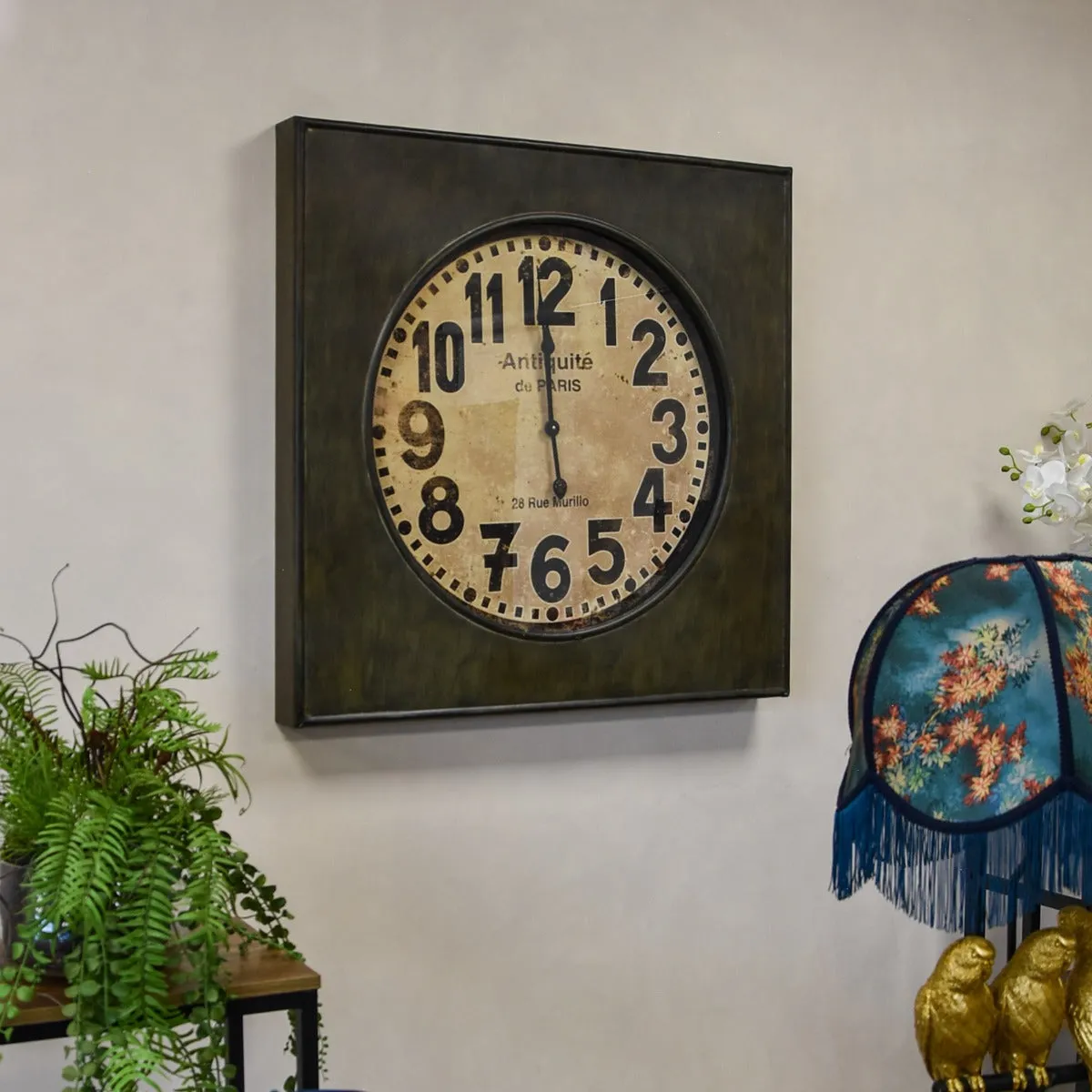 Large Elegant Antiquit de Paris: Square Industrial Wall Clock
