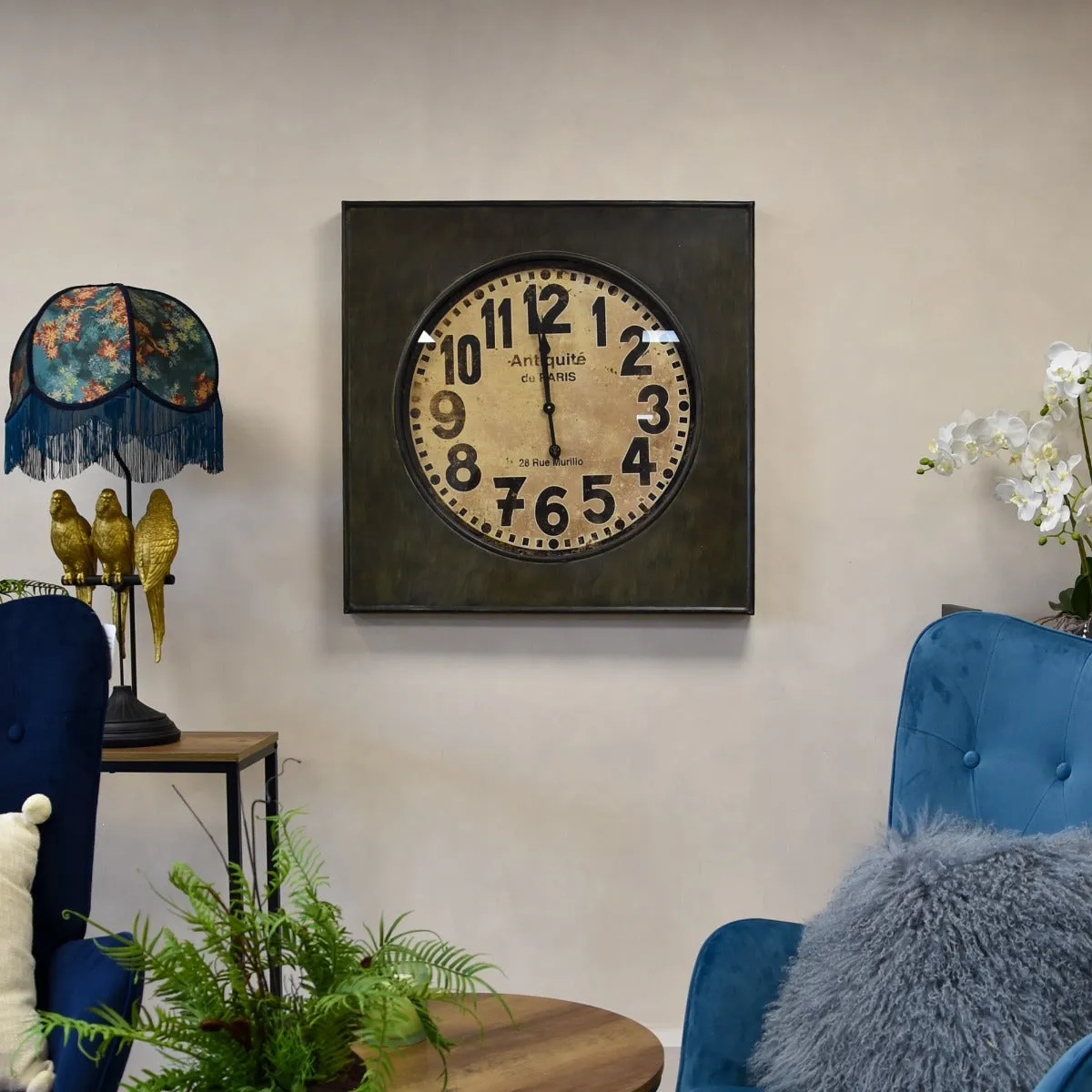 Large Elegant Antiquit de Paris: Square Industrial Wall Clock