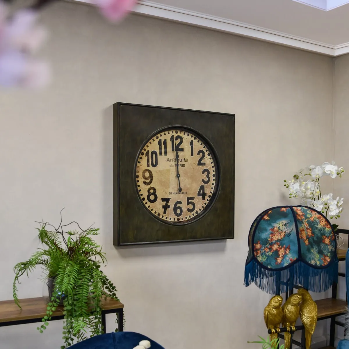 Large Elegant Antiquit de Paris: Square Industrial Wall Clock