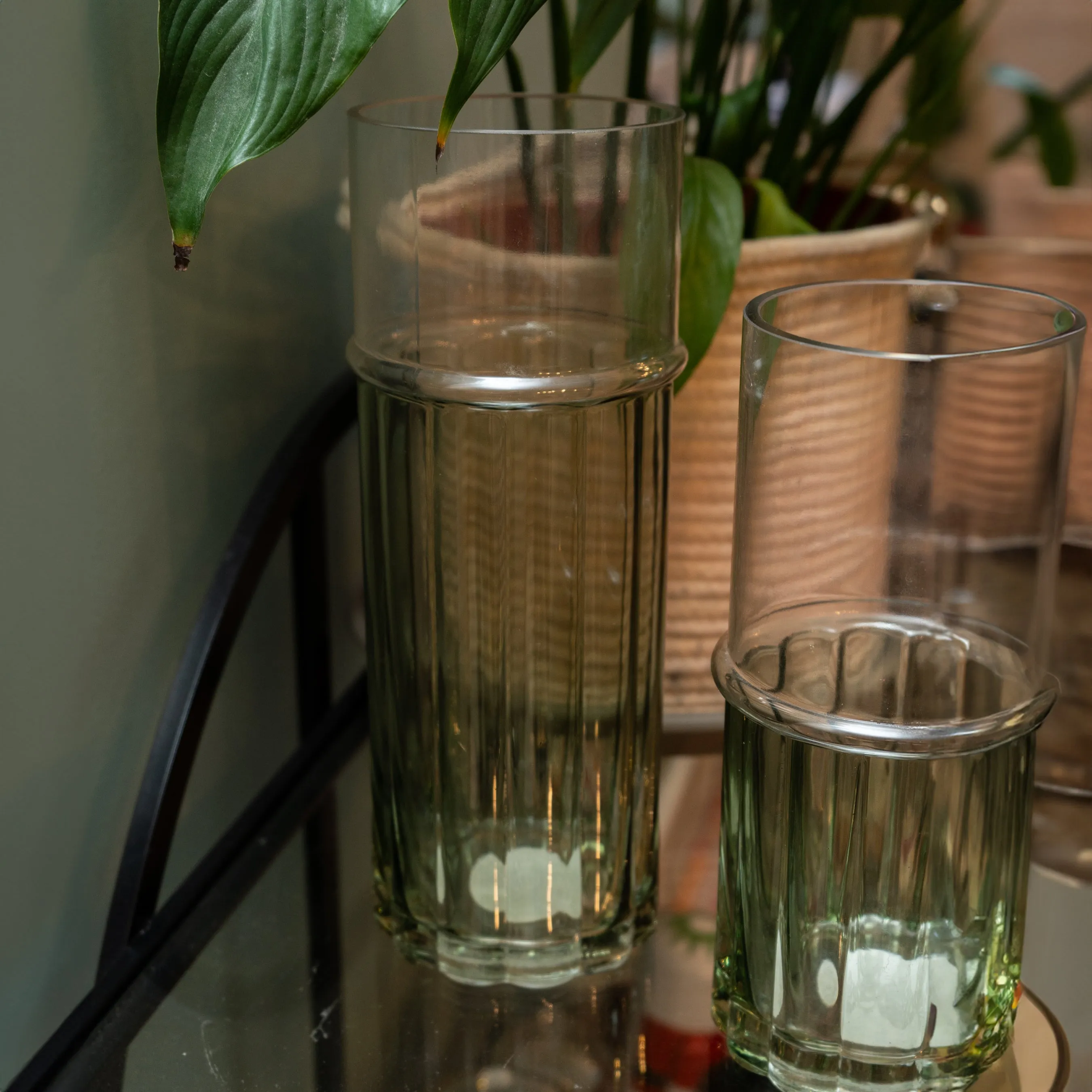 Large Elegant Two-Tone Glass Cylinder Vase - Clear & Green kitchen essentials, utensils set