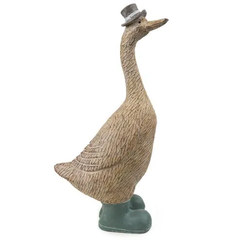 Large Grey Duck Ornament with Spotty Wellies - 38.5cm