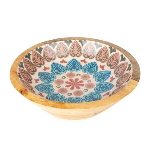 Large Mango Wood Bowl with Meze Enamel Interior