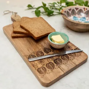 Large Mango Wood Paddle Board with Meze Enamel kitchen essentials, utensils set