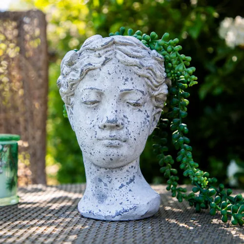Large Stone Female Head Planter