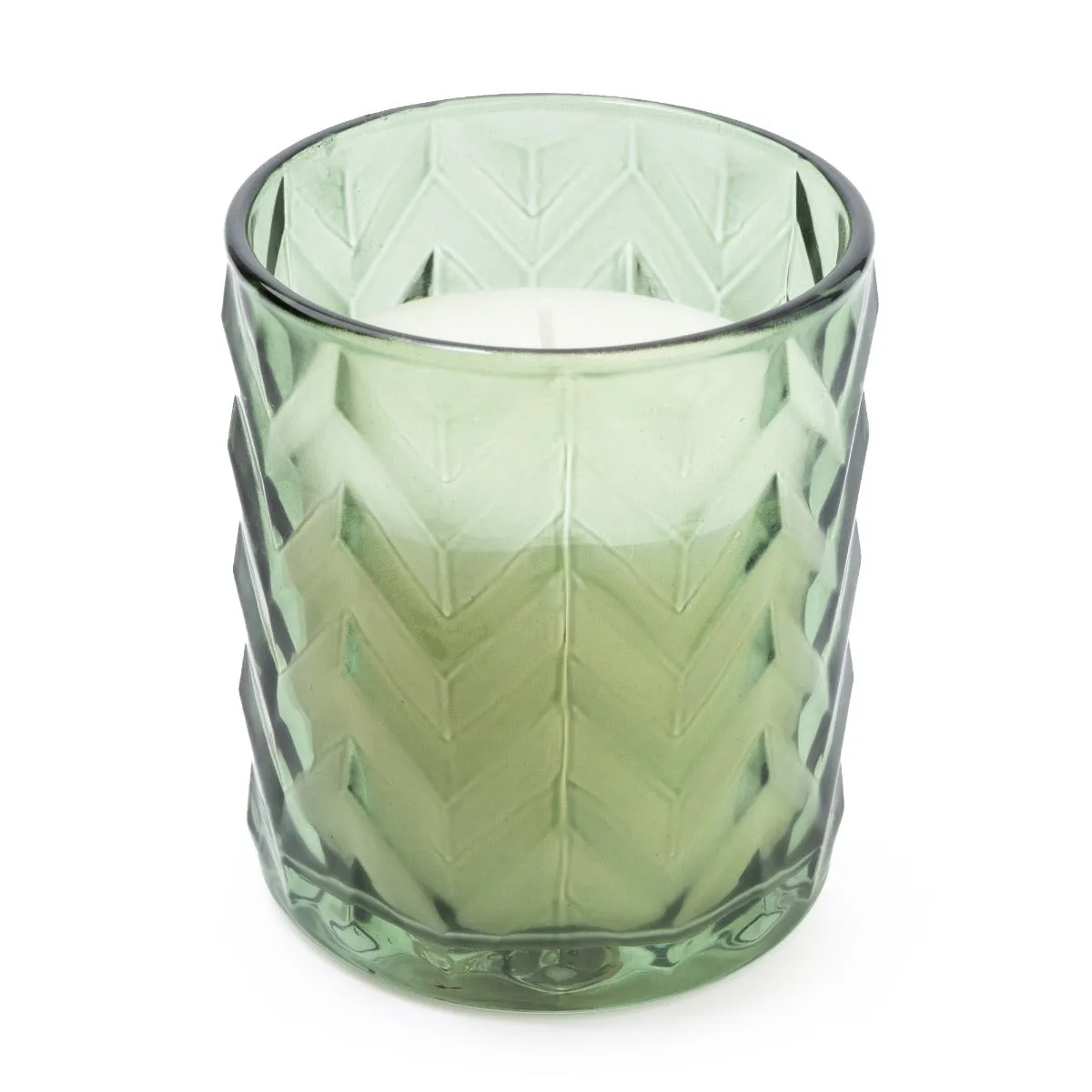Large Zigzag Green Glass Candle Holder Infused with Mediterranean Lemon Grove Scent