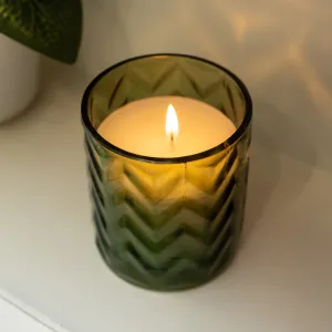 Large Zigzag Green Glass Candle Holder Infused with Mediterranean Lemon Grove Scent kitchen essentials, utensils set