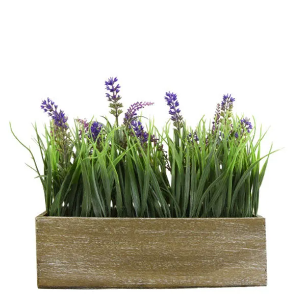 Lavender and Onion Grass Ensemble in Rustic Wooden Box