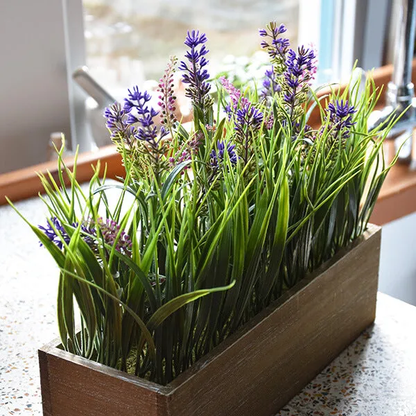 Lavender and Onion Grass Ensemble in Rustic Wooden Box