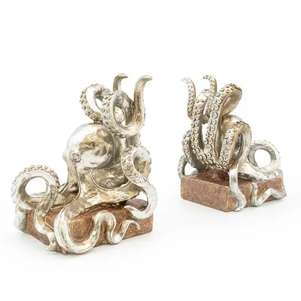 Lavish Octopus Bookends Silver