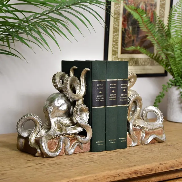 Lavish Octopus Bookends Silver