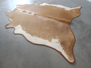 Leather Trimmed Beige Cowhide USA rug, patriotic rug