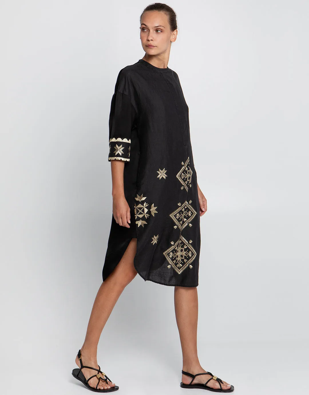 Lefkada Midi Shirt Dress - Black and Gold