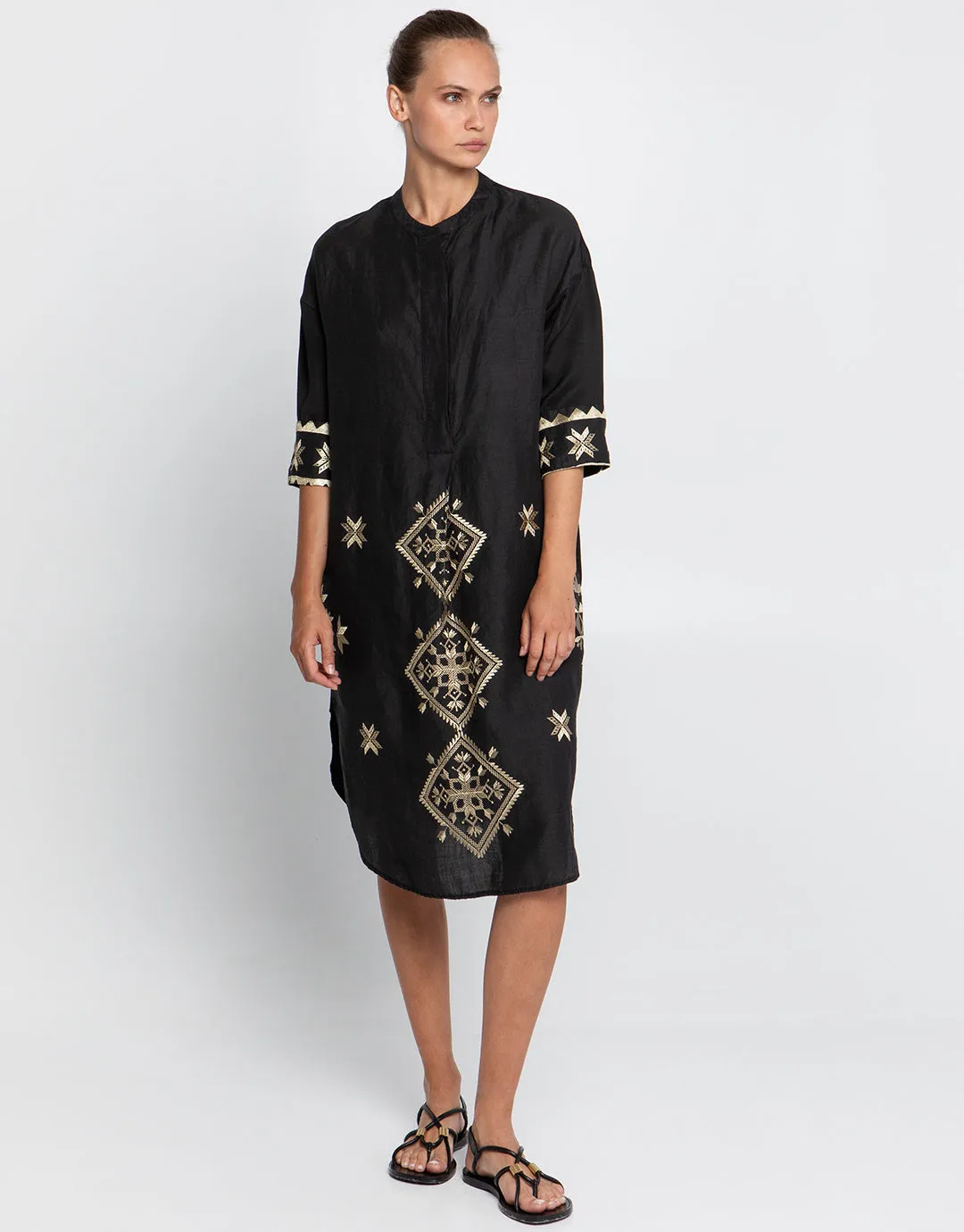 Lefkada Midi Shirt Dress - Black and Gold