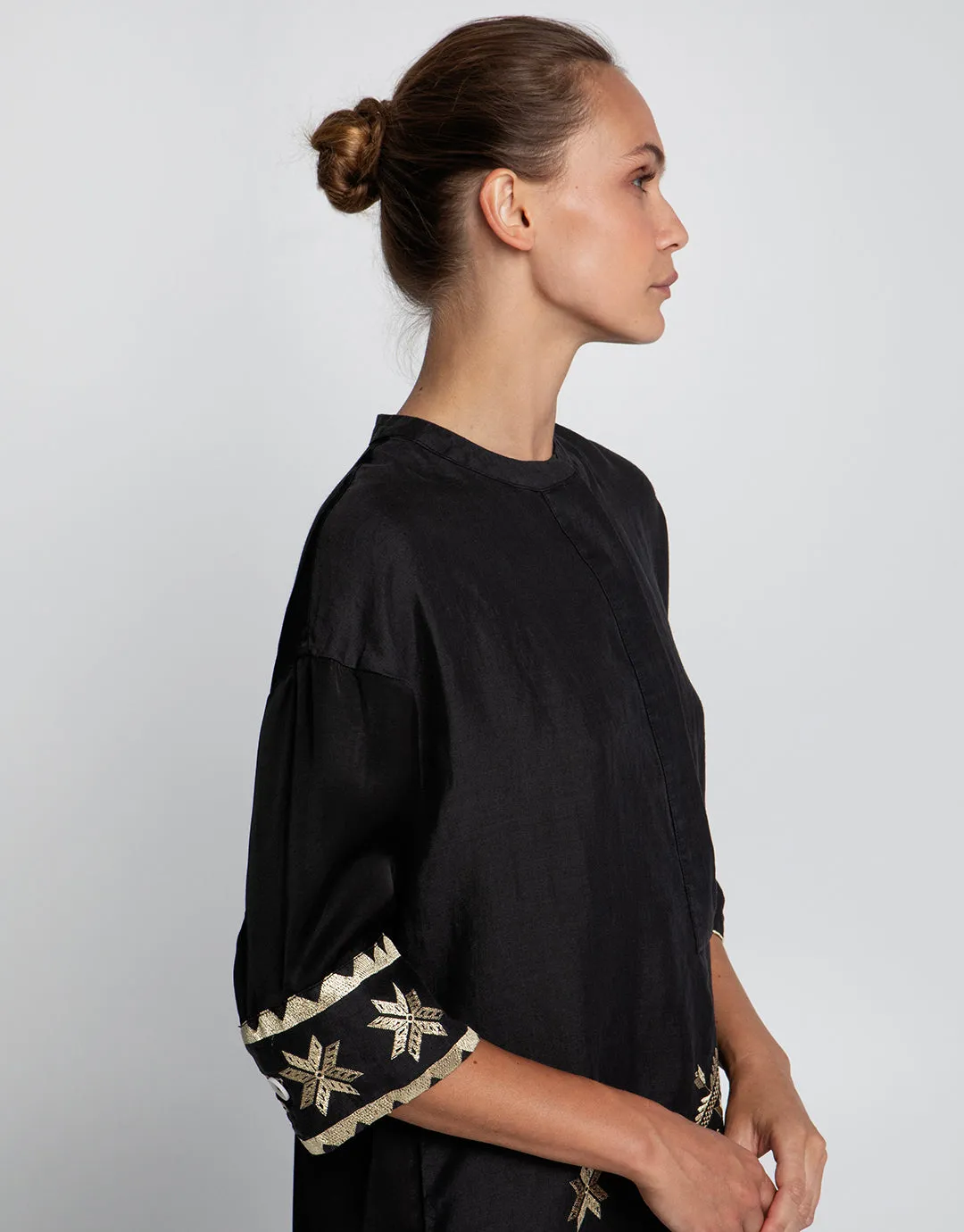 Lefkada Midi Shirt Dress - Black and Gold