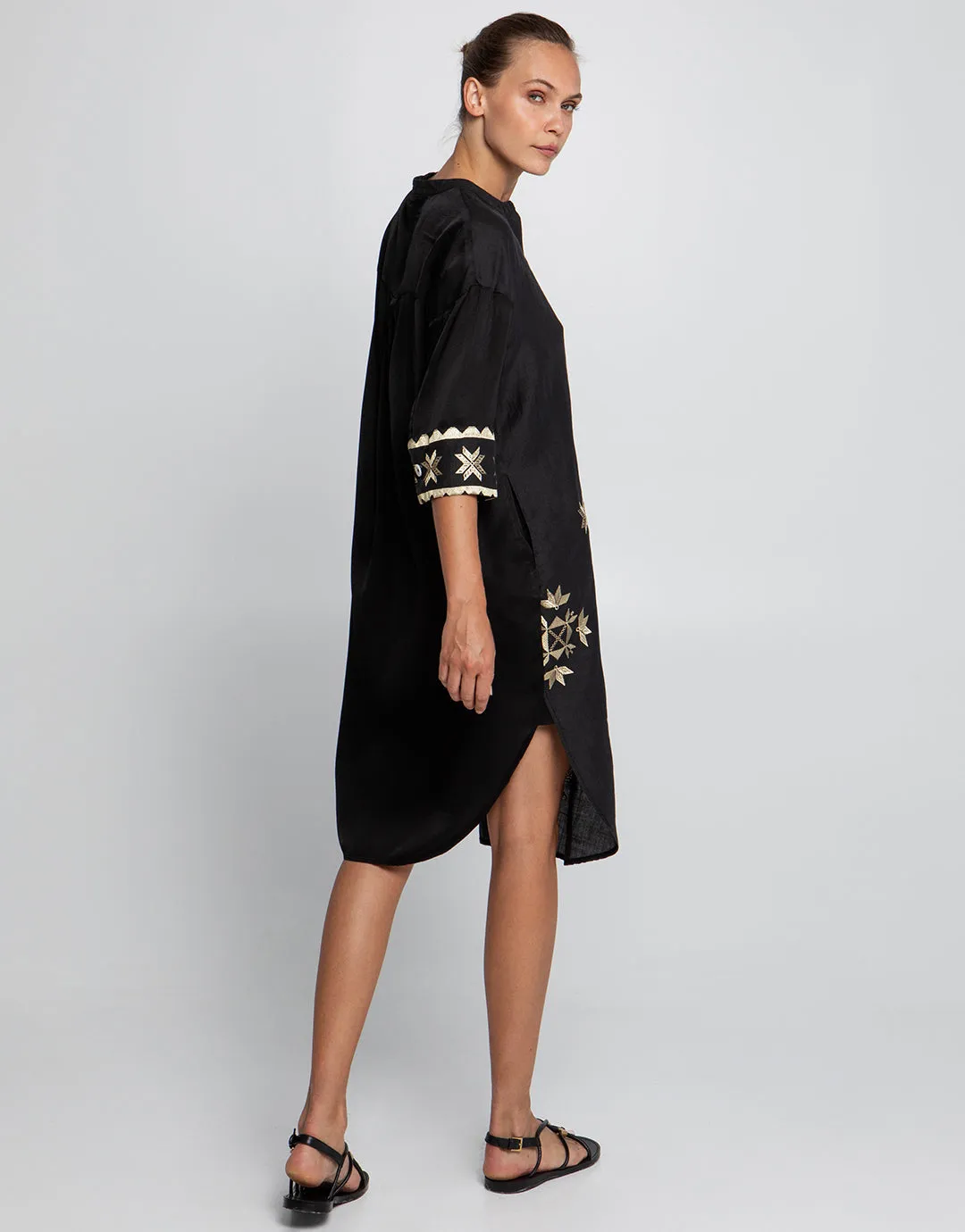 Lefkada Midi Shirt Dress - Black and Gold